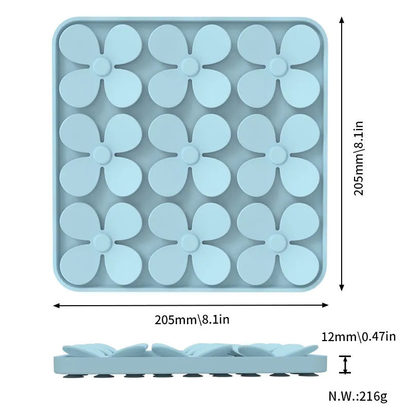 Washable silicone dog sniffing pad in green, blue, beige, or grey for pet treat-hiding play