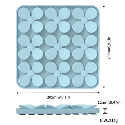Washable silicone dog sniffing pad in green, blue, beige, or grey for pet treat-hiding play