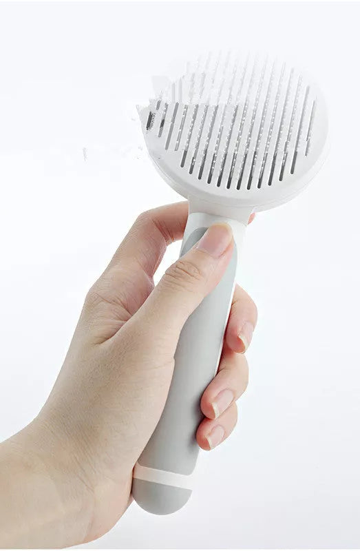 Round Handle Pet Passage Comb with stainless steel needles and self-cleaning feature