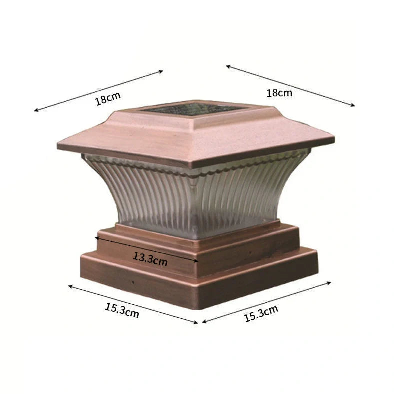 Solar lamp post headlamp with polycrystalline panel and ABS housing in black, copper, or tan finishes