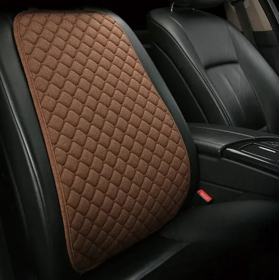 Flax linen car seat cover protector in beige, black, red and brown, with cushion and five-seat style options.