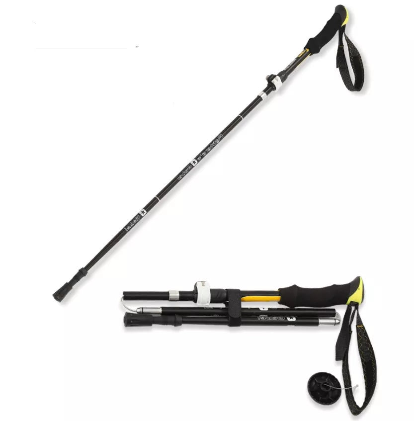 Adjustable folding telescopic trekking pole in black yellow and black blue