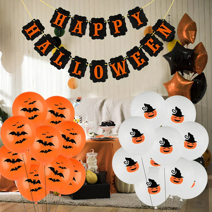 Halloween balloon decoration set with 10 printed latex balloons showing ghost and skeleton designs