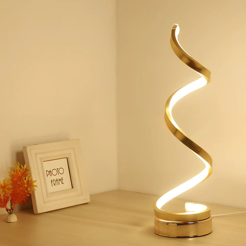 Adjustable LED bedside table lamp in gold finish with dimming switch and European-style design