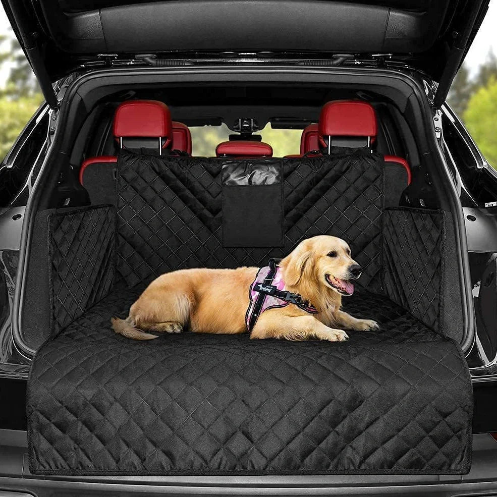 Waterproof dog car boot mat with storage bag and anti-skid net in vehicle