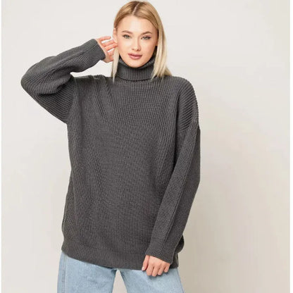 Women's high neck pullover sweater in imitation cashmere fabric with 3D pattern, available in six colours