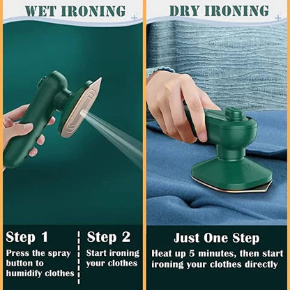 Dark green handheld portable garment ironing machine with titanium panel