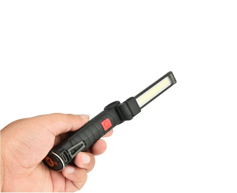 Powerful COB LED Tactical Flashlight with carbon-fiber-infused body, magnetic base, and multiple lighting modes