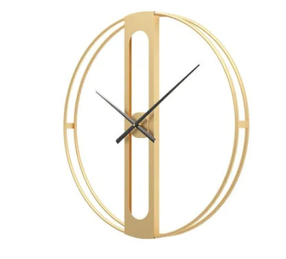 Round metal wall clock with 50cm diameter in black or gold finish showing battery compartment