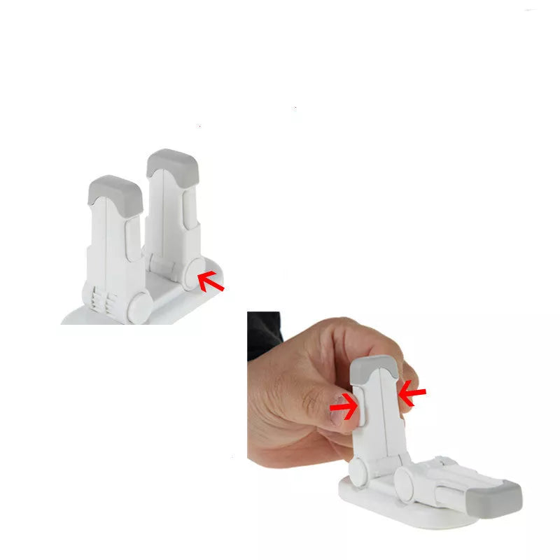 Multi-function door handle lock in white and grey, safe for babies and pets