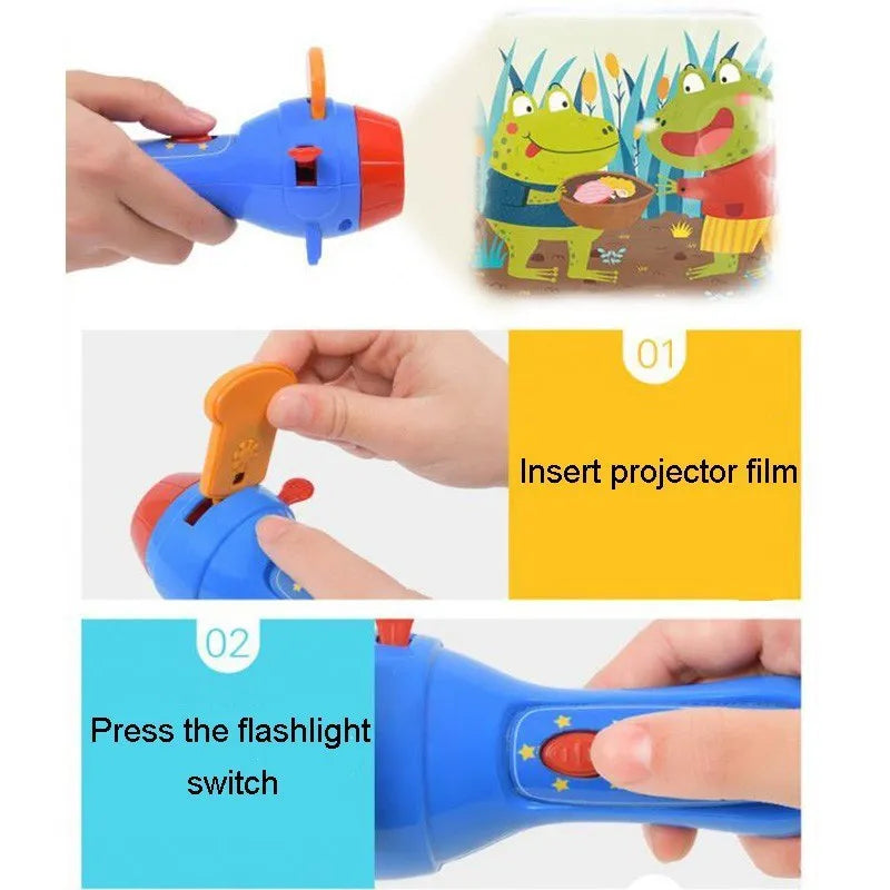 SmartKids Kids Storybook Projector Torch: A bedtime story projector with four fairy tale discs projecting 32 images onto walls or ceilings, featuring an LED light for dark rooms and a gift box packaging.
