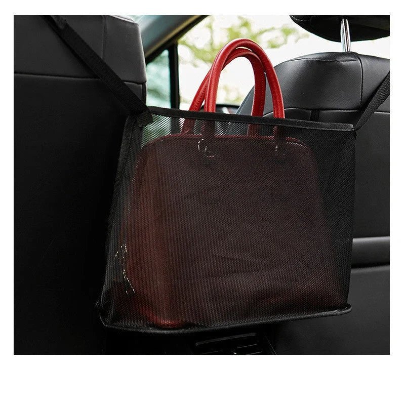 Durable car net pocket handbag holder in red and black, dimensions 40x12x26cm