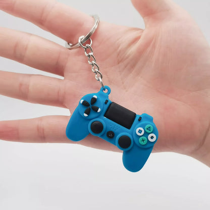 Simulation Toy Game Machine Car Keychain in blue, grey, yellow, and green