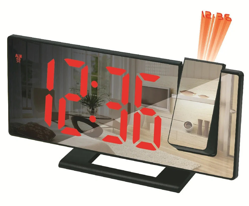 LED projection digital alarm clock with adjustable display showing time projection on ceiling