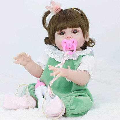 Interactive baby doll with drinking bottle showing 46cm length and 360-degree rotating limbs