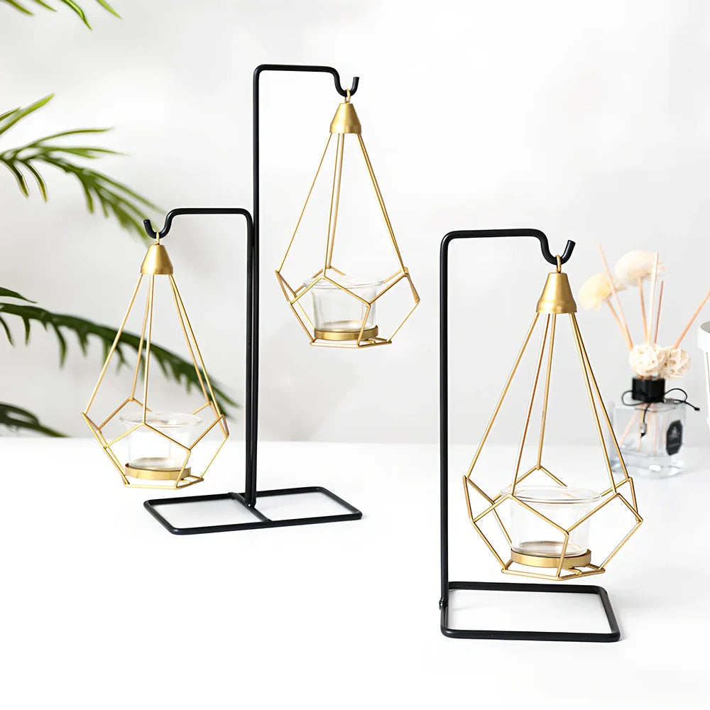 Geometric wrought iron candle holder in choice of 10 colours for home wall or table decoration
