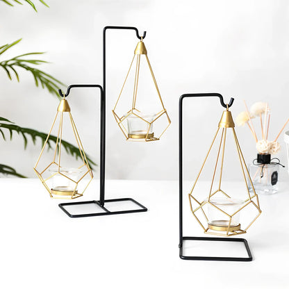 Geometric wrought iron candle holder in choice of 10 colours for home wall or table decoration
