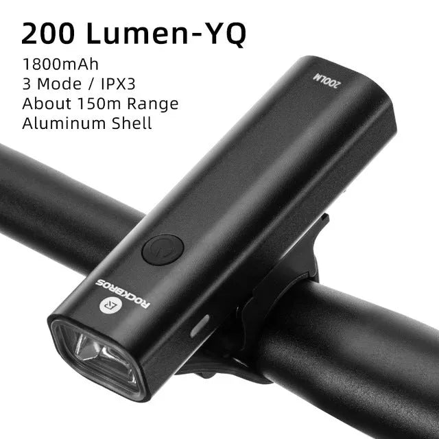 ROCKBROS YQ-QD black bicycle light with USB charging and 400 lumen brightness