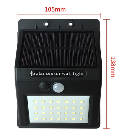 Solar sensor light in black ABS plastic with 20 LEDs and infrared motion detection, package 130x102x55mm
