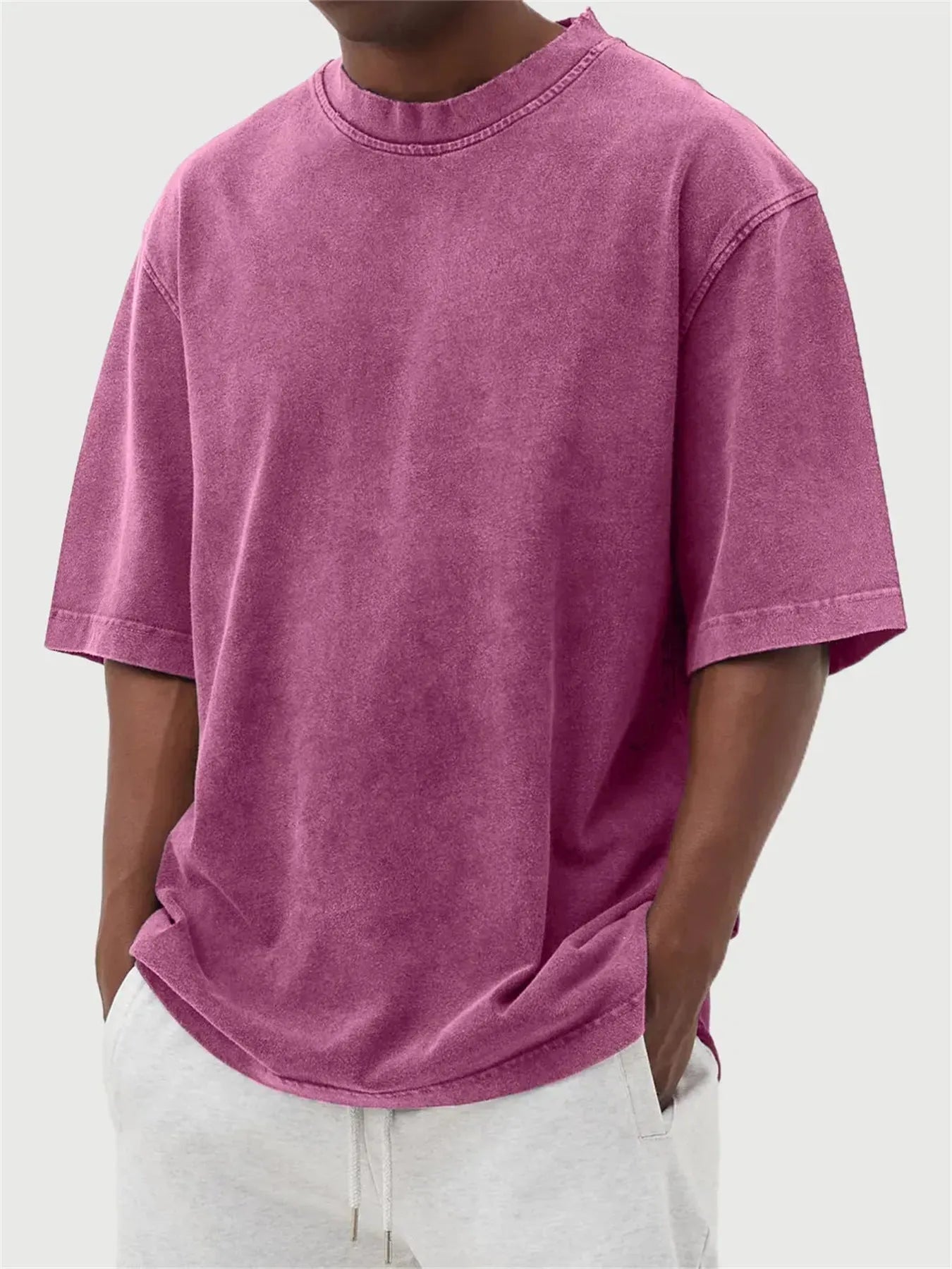 Men's stone washed polyester loose fit t-shirt in multiple colours with half sleeves