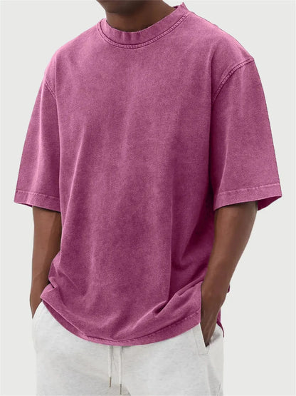 Men's stone washed polyester loose fit t-shirt in multiple colours with half sleeves