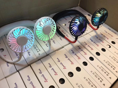 Portable USB charging fan with hanging neck design in various colors