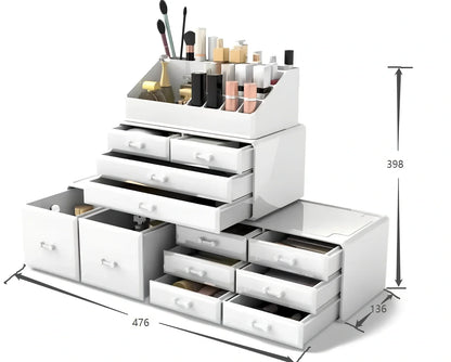 Three-layer transparent acrylic storage box for cosmetics with stackable design measuring 25cm wide