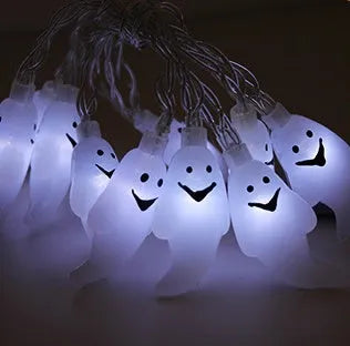 Halloween LED string lights with pumpkin, ghost and bat decorations on 1.2 metre battery-powered cord
