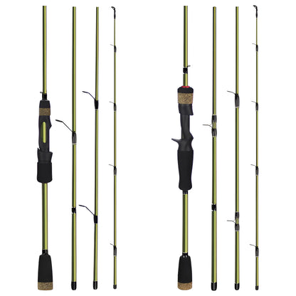 Four-section carbon fishing rod in dark green with straight or gun handle, available in 1.8m, 1.98m and 2.1m