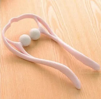 Plastic swan-shaped neck massager in pink, blue, or green with adjustable width and 3D floating-point rollers
