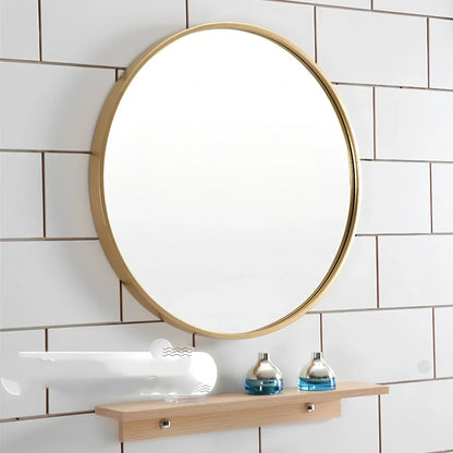 30cm round bathroom wall mirror with iron frame in black, white, or gold colour options