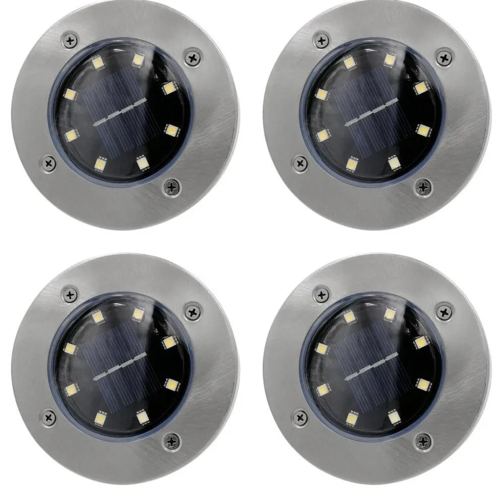 Stainless steel solar garden light with LED illumination for outdoor landscape lighting