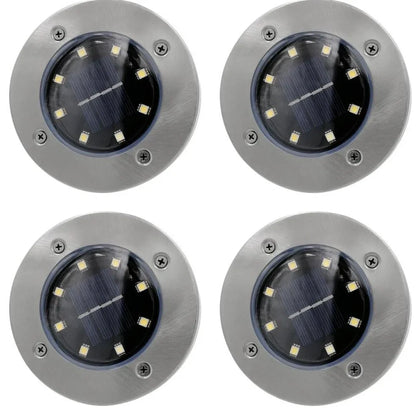 Stainless steel solar garden light with LED illumination for outdoor landscape lighting