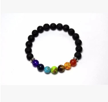 Handcrafted black lava beaded bracelet with seven chakra stones for healing and balance