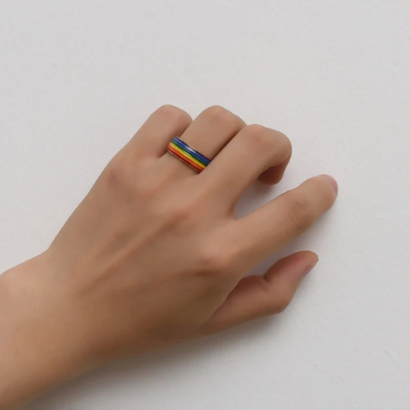 Stylish Rainbow Pride Ring in gold and silver, perfect for showing LGBT support