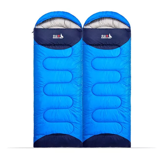 Polyester camping sleeping bag with waterproof shell and compression bag for outdoor adventures
