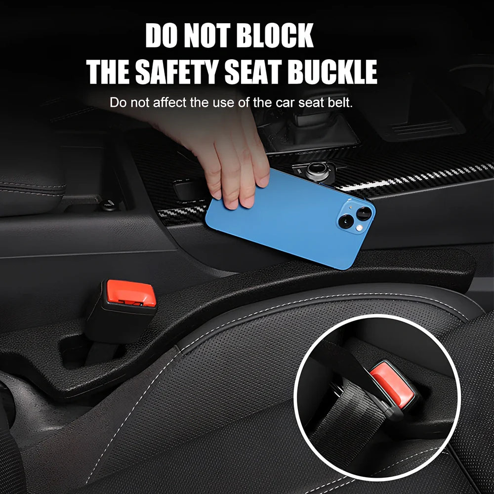 Black and green car seat gap filler strips, 5cm thick PU material, universal fit for vehicles