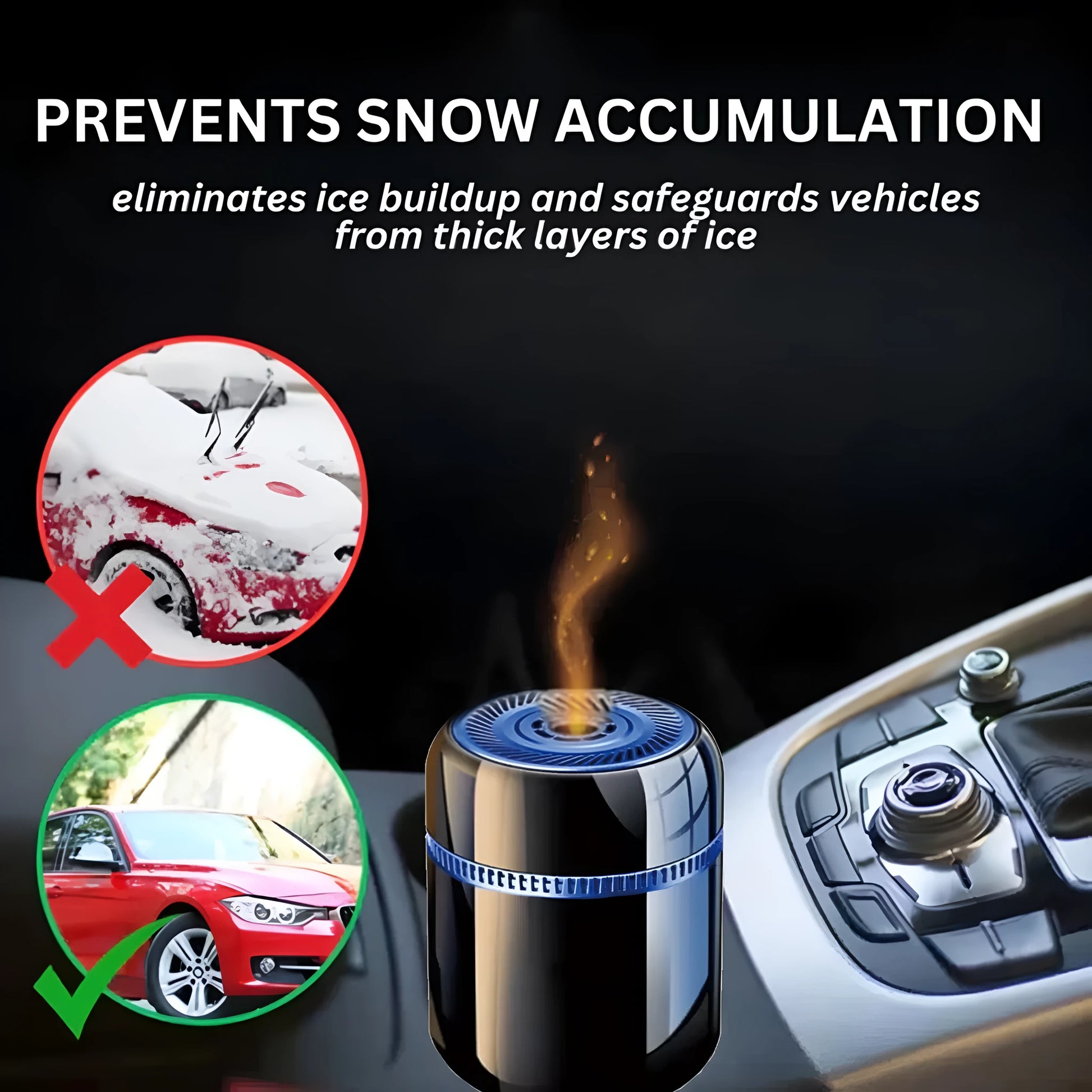Compact car windscreen defroster tool measuring 5.6 by 6.8 cm for vehicle ice removal