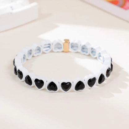 Rainbow enamel heart-shaped stretch bracelet in alloy with diamond process surface