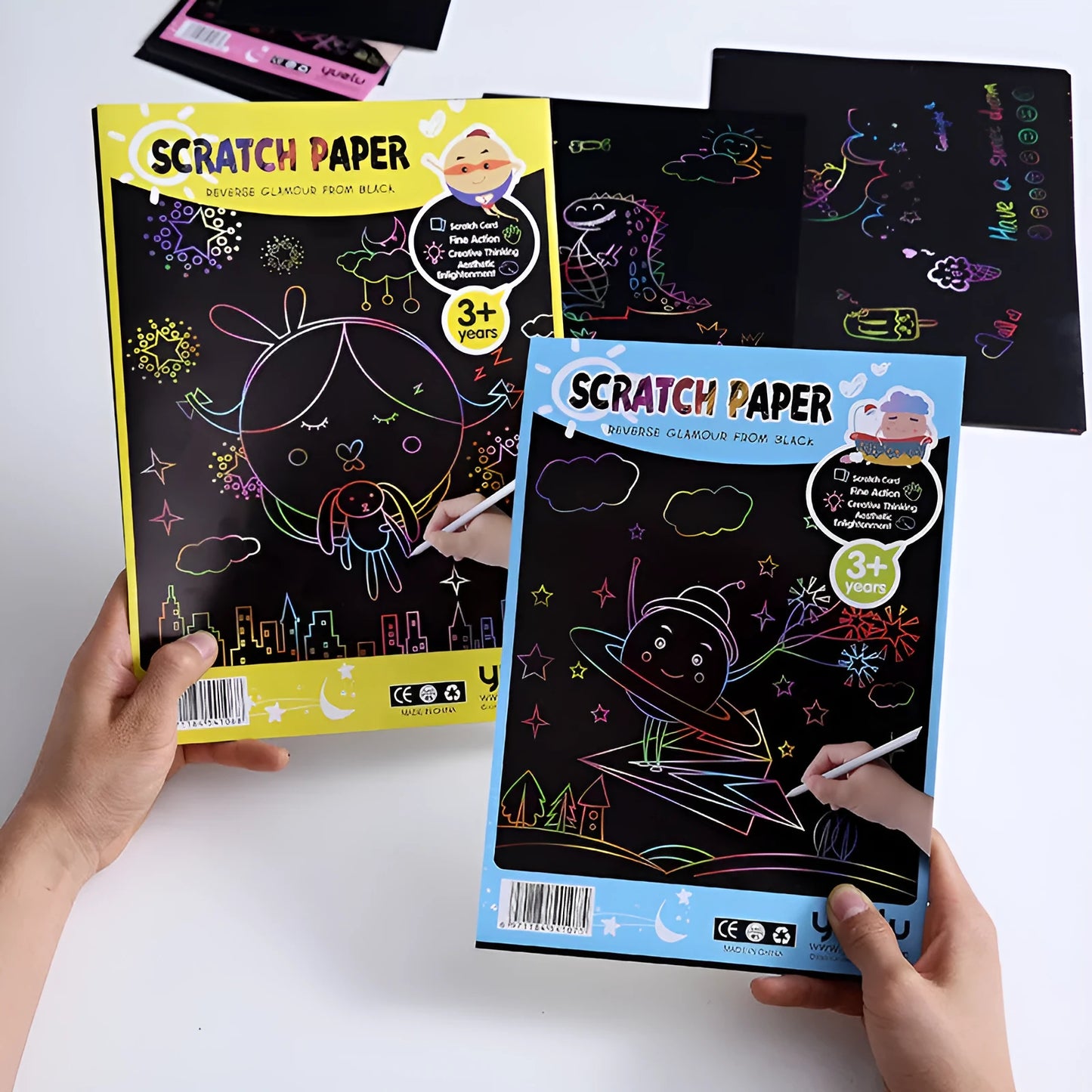 Pack of children's colourful A4 and 16K handmade drawing paper sheets.