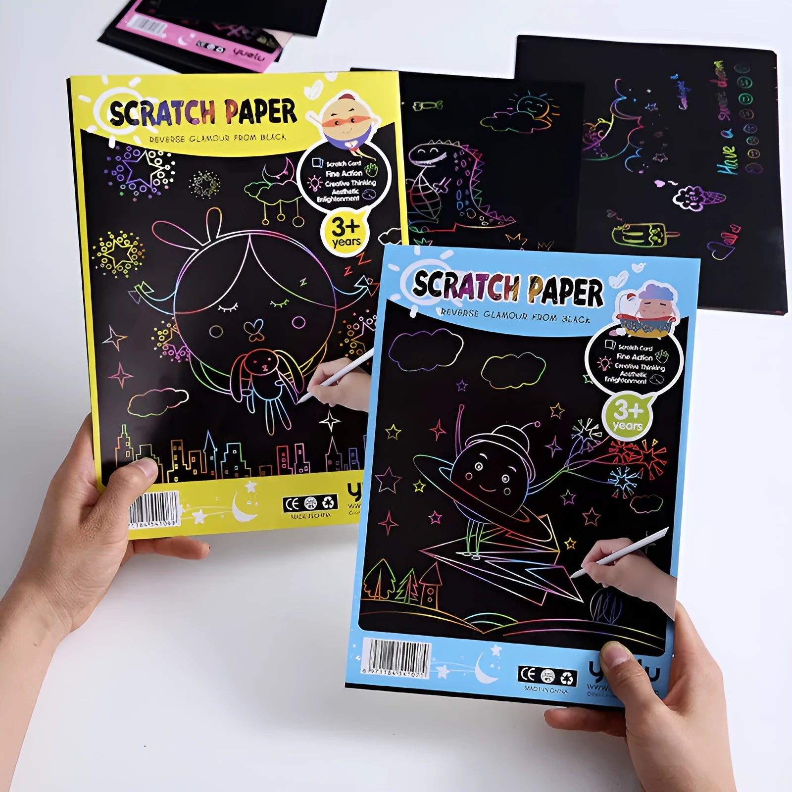Pack of children's colourful A4 and 16K handmade drawing paper sheets.