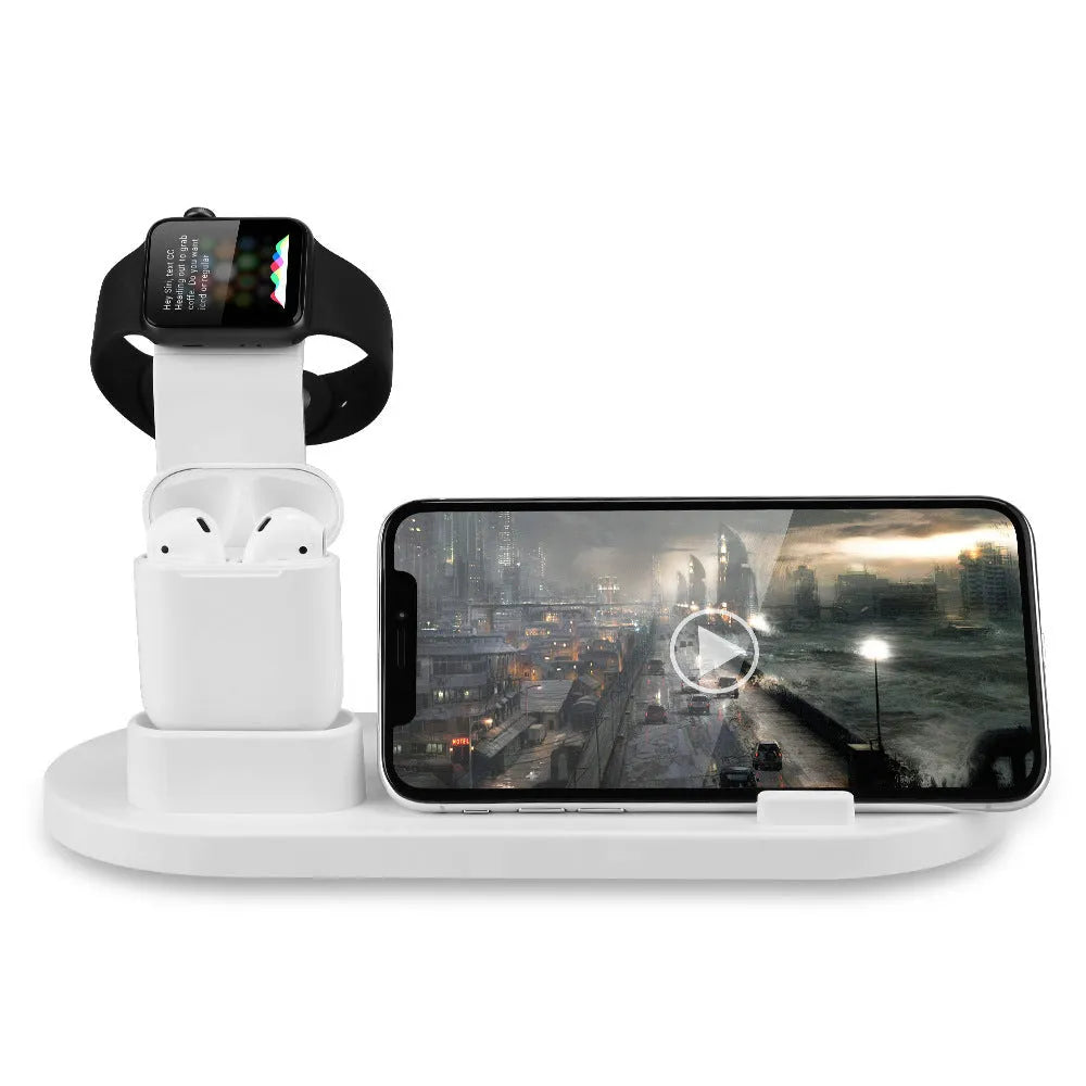 Black and white USB charging stand for wireless headphones with cable