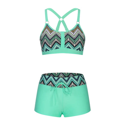 Women's floral print split bikini swimsuit in polyester fabric available in multiple colours and sizes