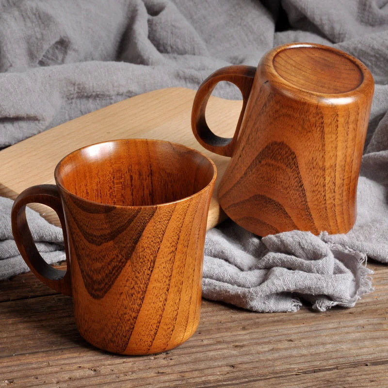 Handcrafted Jujube Wood Retro Japanese Style Mug with ergonomic handle and rustic design