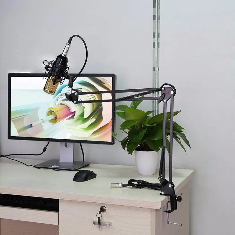 BM-800 condenser microphone stand set with integrated F-16 super shock membrane microphone core, professional desktop computer USB condenser mic with 9 colour options including black, blue, gold, pink, red, silver, white, and white black combinations