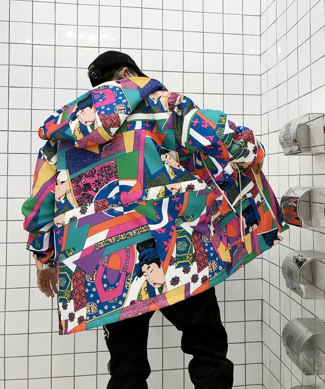 Graffiti Trench Coat in 100% cotton with unique urban design, available in multiple sizes