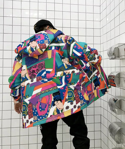 Graffiti Trench Coat in 100% cotton with unique urban design, available in multiple sizes