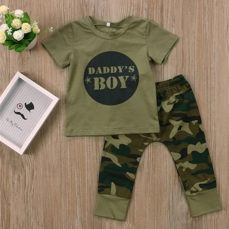 Newborn boy's dark blue and grey pants suit sets with height-based sizing options at 70cm, 80cm, and 90cm measurements