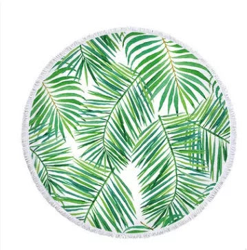 Palm Leaf Round Beach Towel with microfiber material and forest palm leaf pattern