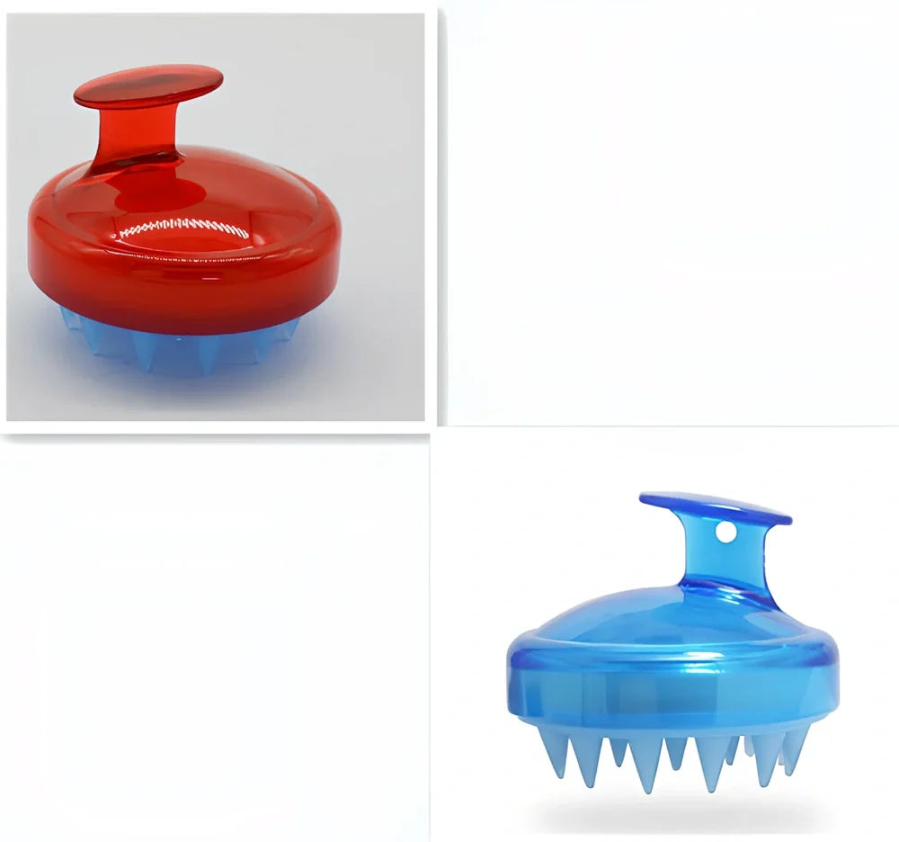 Black silicone shampoo brush with hook design measuring 8x8x7cm for scalp massage during hair washing